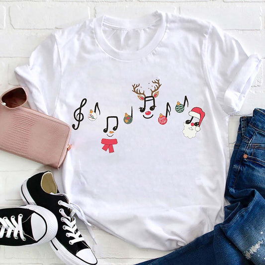 Santa Snowman Reindeer Music Notes T Shirt, Merry T Shirt, Unisex Christmas Shirts