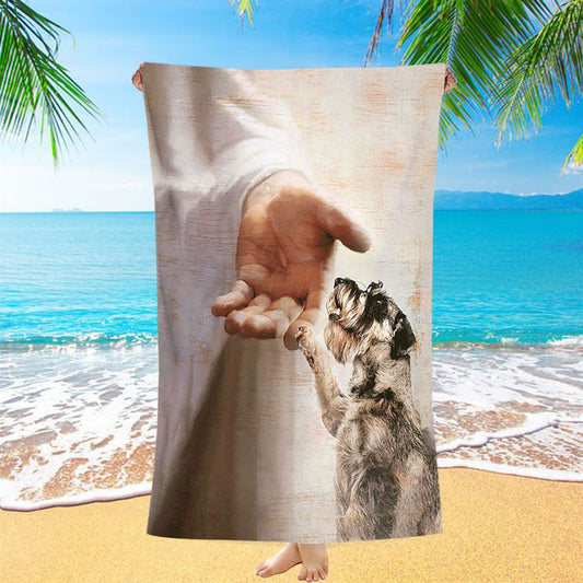 Schnauzer Dog Jesus Take My Hand Beach Towel - Christian Beach Towel - Gift For Dog Lover