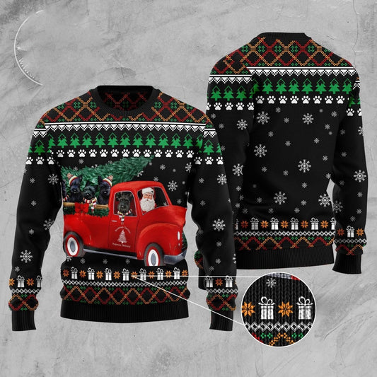 Scottish Terrier And Red Truck Ugly Christmas Sweater, Funny Xmas Sweater, Sweater Xmas