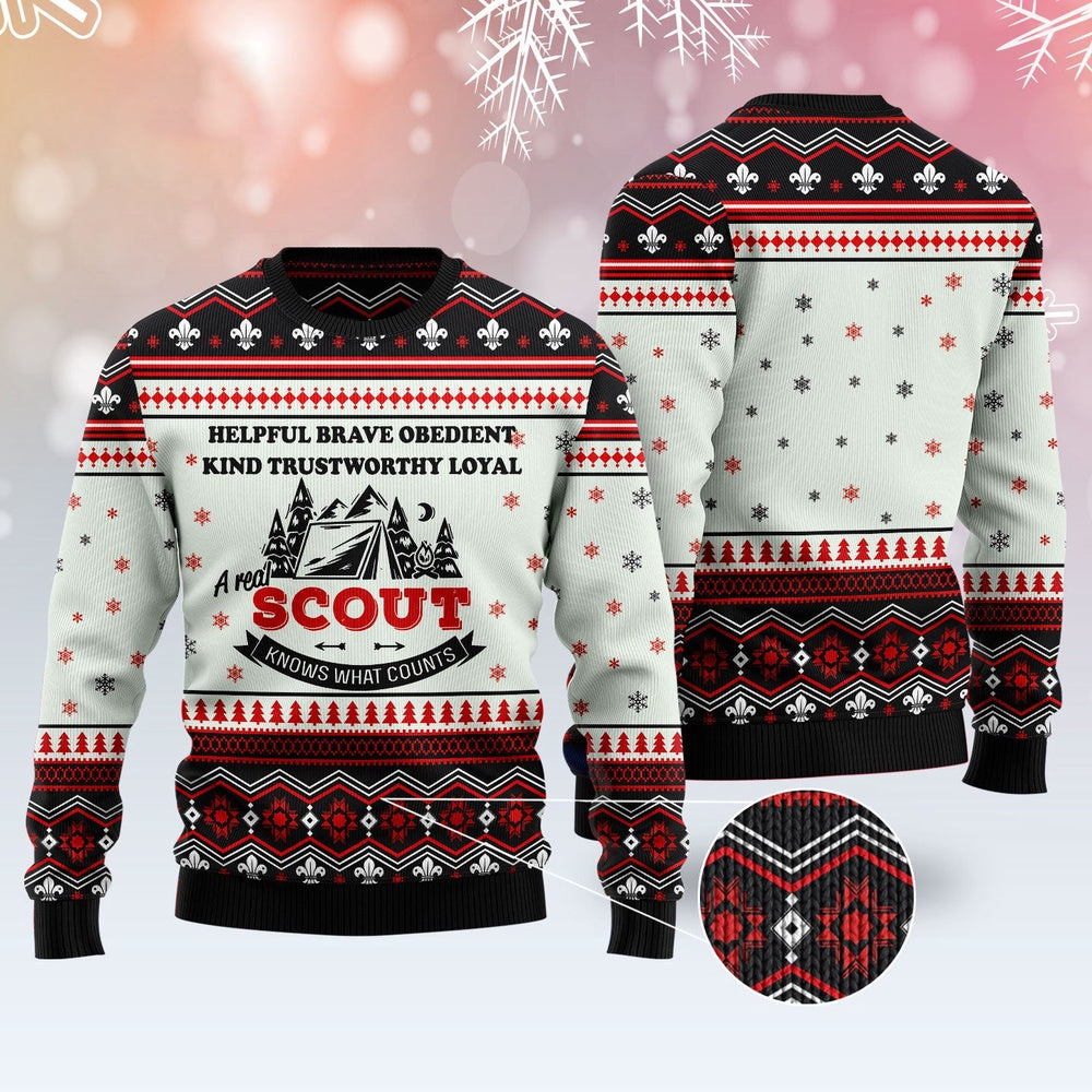 Scout Knows What Counts Ugly Christmas Sweater, Funny Xmas Sweater, Sweater Xmas