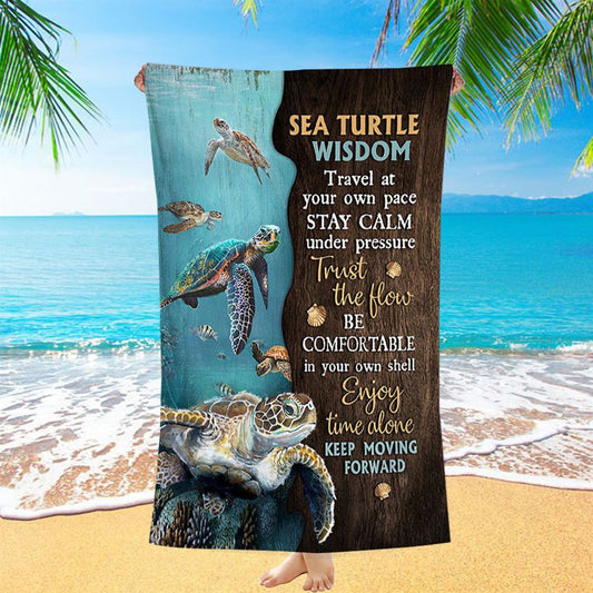 Sea Turtle Keep Moving Forward Beach Towel - Inspirational Beach Towel - Christian Beach Towel