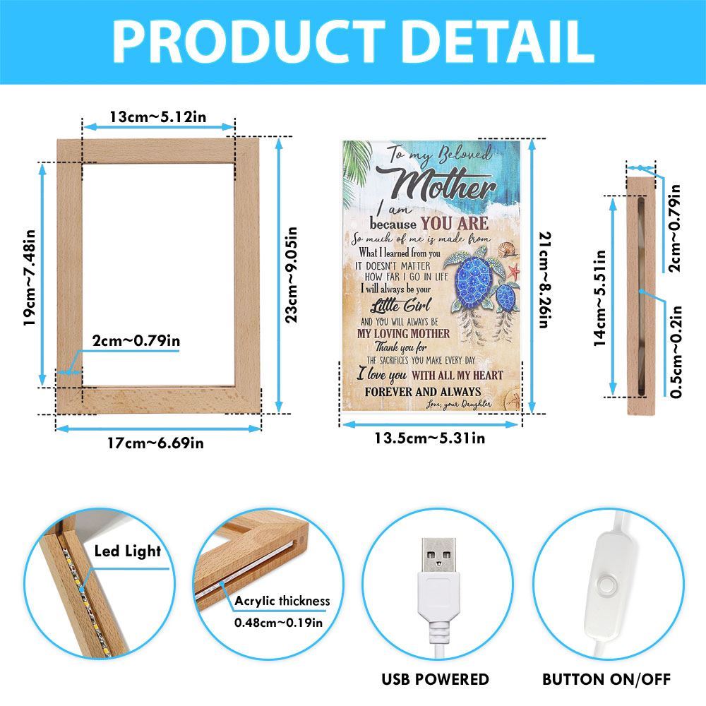 Sea Turtle To My Beloved Mother Premium Frame Lamp, Mother's Day Night Light, Best Mom Ever, Gift For Mom