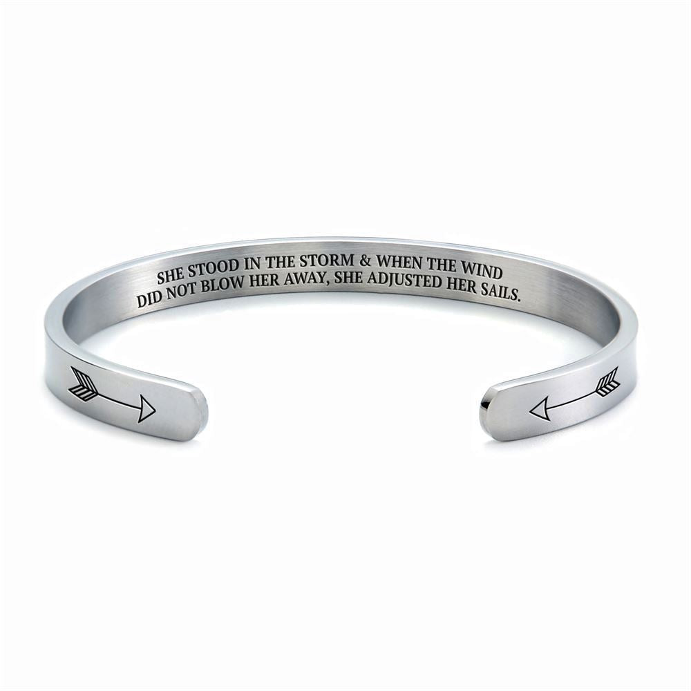 She Stood In The Storm Personalized Cuff Bracelet, Christian Bracelet For Women, Bible Verse Bracelet, Christian Jewelry