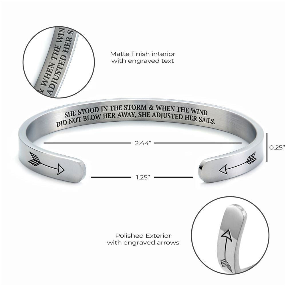 She Stood In The Storm Personalized Cuff Bracelet, Christian Bracelet For Women, Bible Verse Bracelet, Christian Jewelry