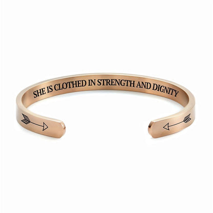 She is Clothed in Strength And Dignity Personalized Cuff Bracelet, Christian Bracelet For Women, Bible Verse Bracelet, Christian Jewelry