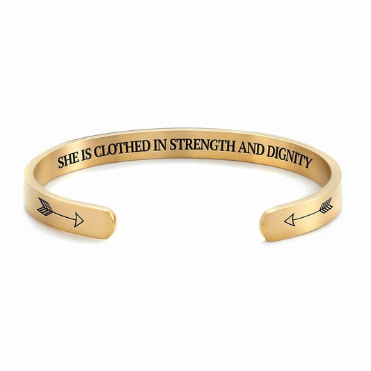 She is Clothed in Strength And Dignity Personalized Cuff Bracelet, Christian Bracelet For Women, Bible Verse Bracelet, Christian Jewelry