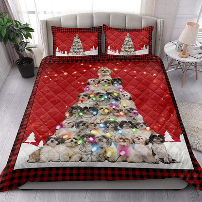 Shih Tzu Quilt Set, Shih Tzumas Noel Xmas Tree Dog Quilt Blanket