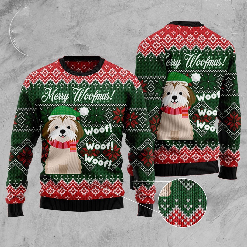 Shih Tzu Woofmas Ugly Christmas Sweater, Funny Xmas Sweater, Sweater Xmas