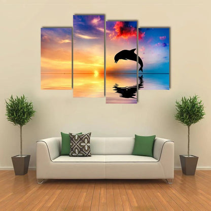 Silhouette Of Jumping Dolphin Canvas Wall Art Decor