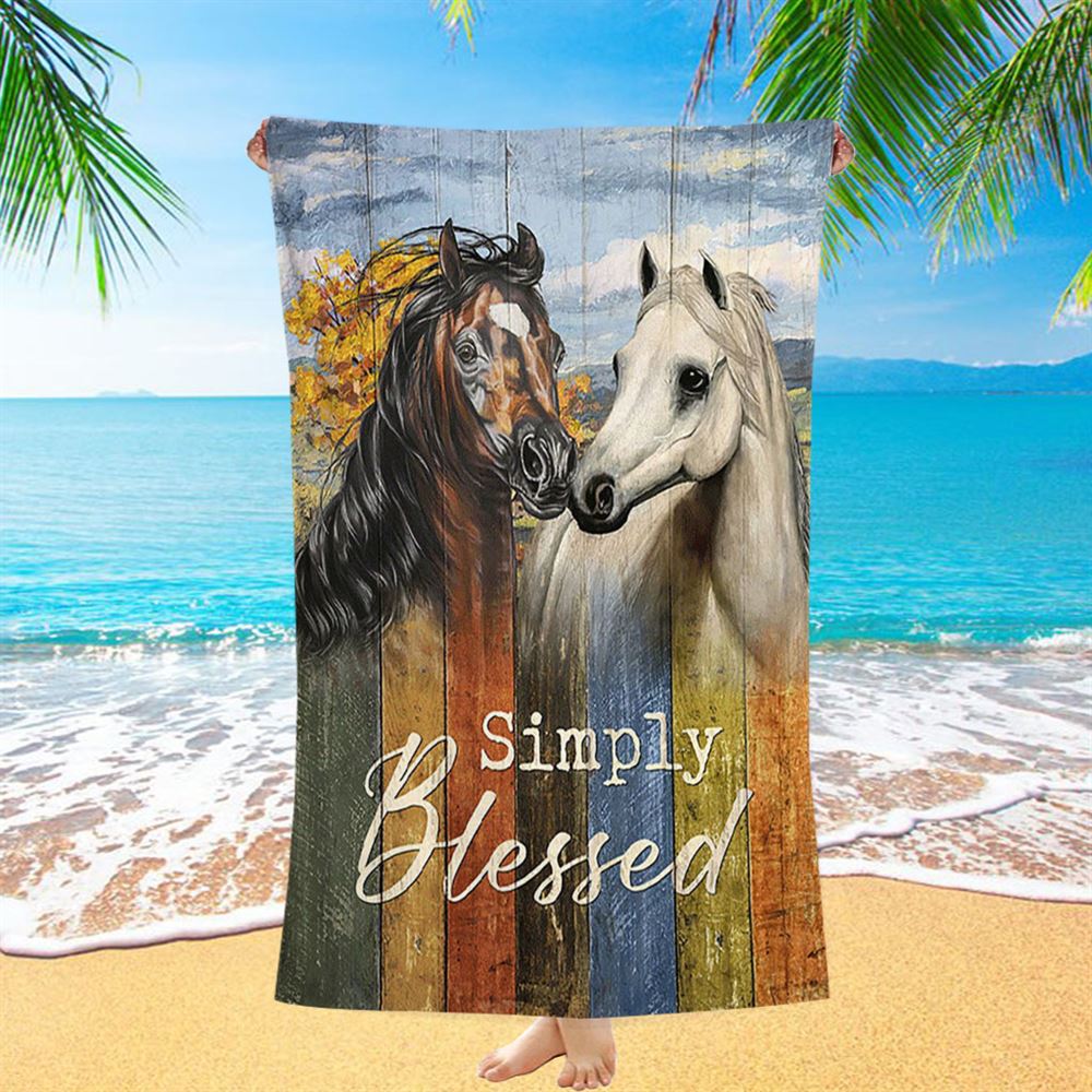 Simply Blessed Horse Couple Beach Towel - Inspirational Beach Towel - Christian Beach Towel