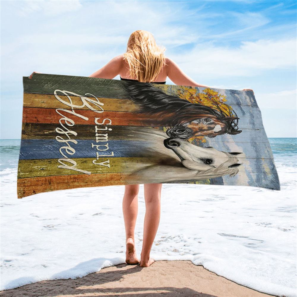 Simply Blessed Horse Couple Beach Towel - Inspirational Beach Towel - Christian Beach Towel