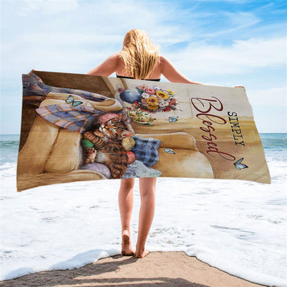 Simply Blessed Room Sleeping Cat Flower Beach Towel - Inspirational Beach Towel - Christian Beach Towel