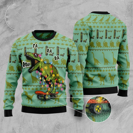 Skateboard Dinosaur Ugly Christmas Sweater, Funny Xmas Sweater, Sweater Xmas