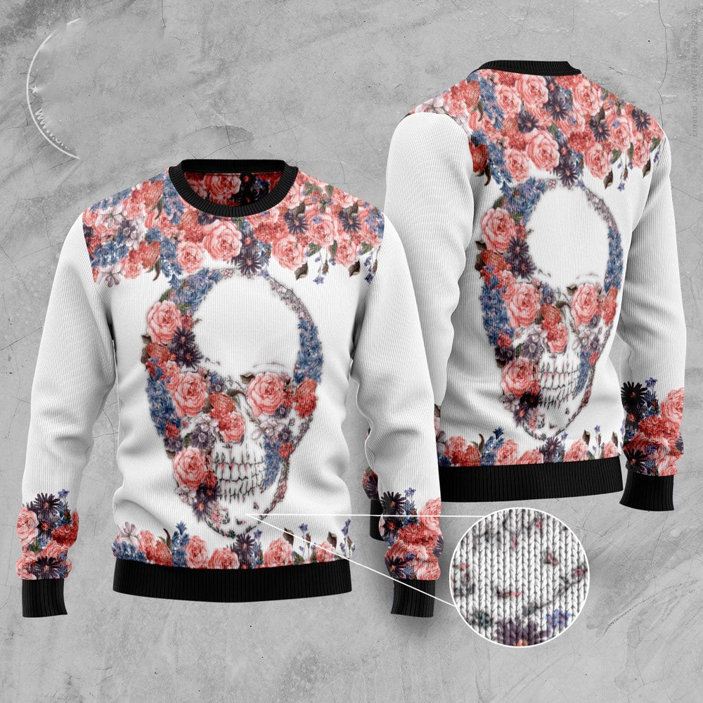 Skull Flowers Ugly Christmas Sweater, Funny Xmas Sweater, Sweater Xmas
