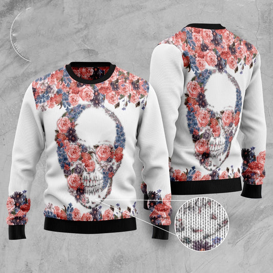 Skull Flowers Ugly Christmas Sweater, Funny Xmas Sweater, Sweater Xmas