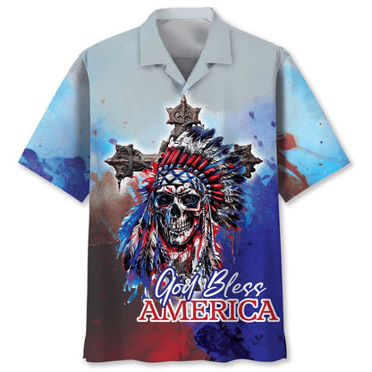 Skull God Bless America Hawaiian Shirt, Funny Hawaiian Shirt, Usa Hawaiian Shirt, Vintage Hawaiian Shirts