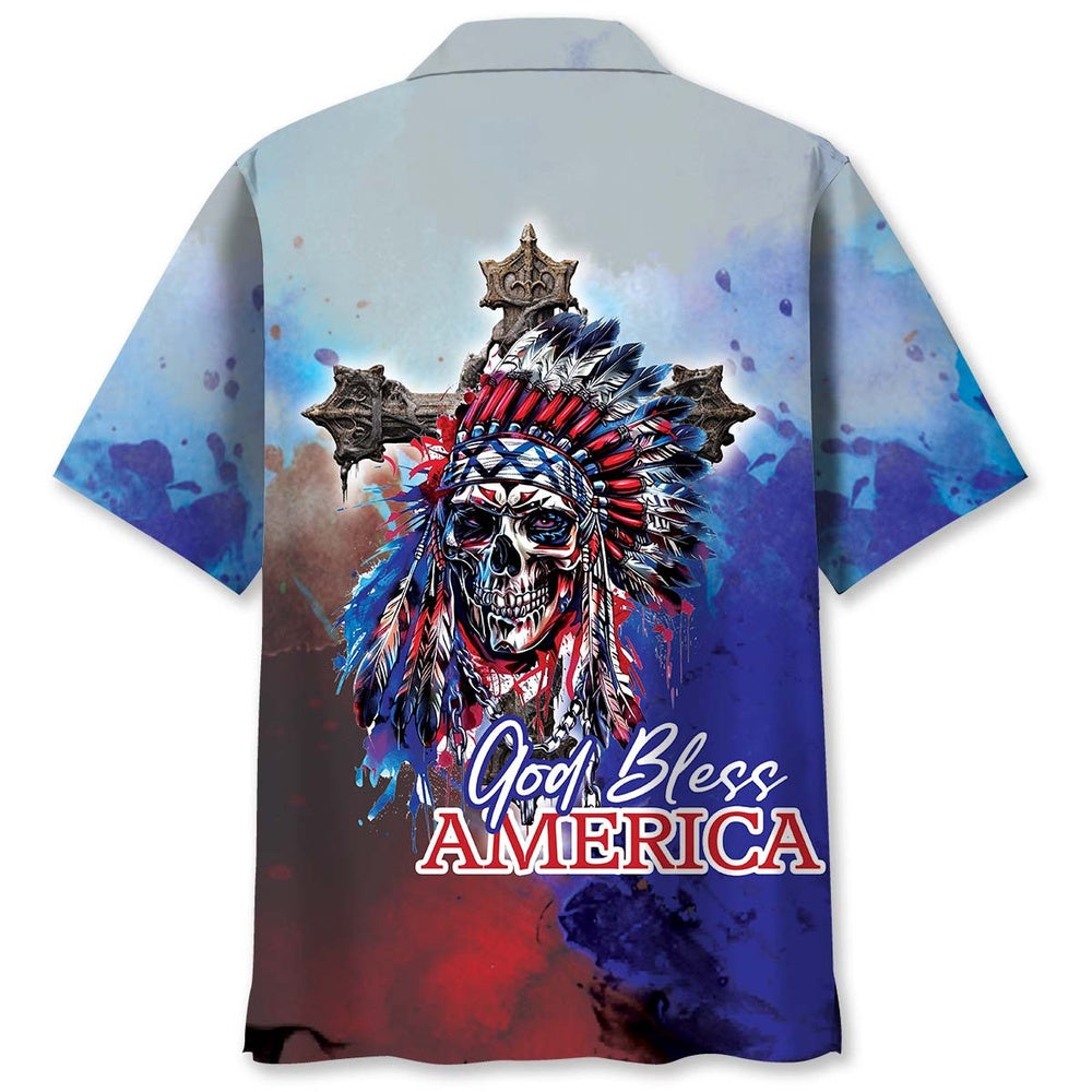 Skull God Bless America Hawaiian Shirt, Funny Hawaiian Shirt, Usa Hawaiian Shirt, Vintage Hawaiian Shirts
