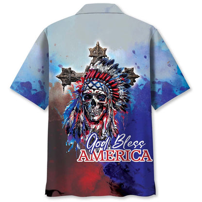 Skull God Bless America Hawaiian Shirt, Funny Hawaiian Shirt, Usa Hawaiian Shirt, Vintage Hawaiian Shirts