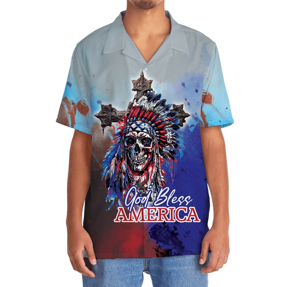 Skull God Bless America Hawaiian Shirt, Funny Hawaiian Shirt, Usa Hawaiian Shirt, Vintage Hawaiian Shirts