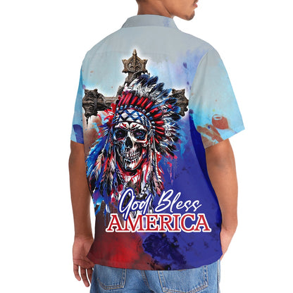 Skull God Bless America Hawaiian Shirt, Funny Hawaiian Shirt, Usa Hawaiian Shirt, Vintage Hawaiian Shirts