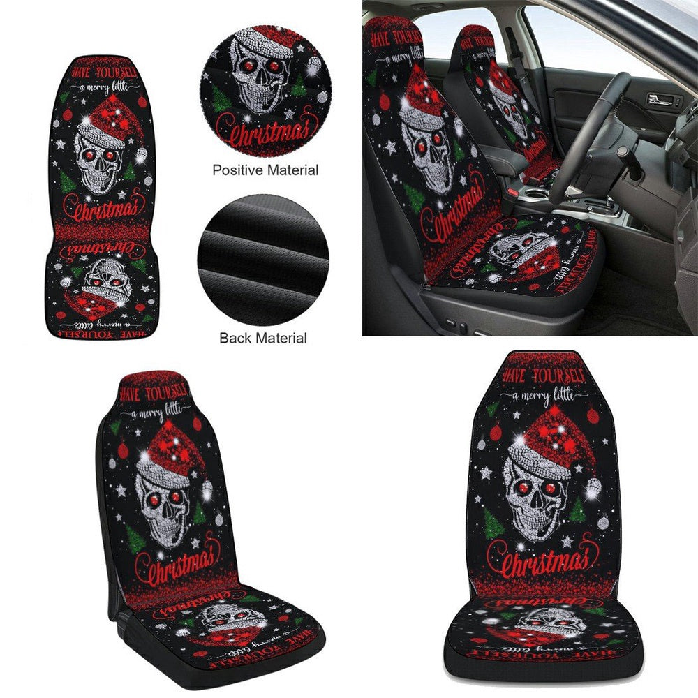 Skull Santa Have Yourself A Merry Little Christmas Cars Seat Cover, Christmas Car Seat Covers, Car Decor Gift