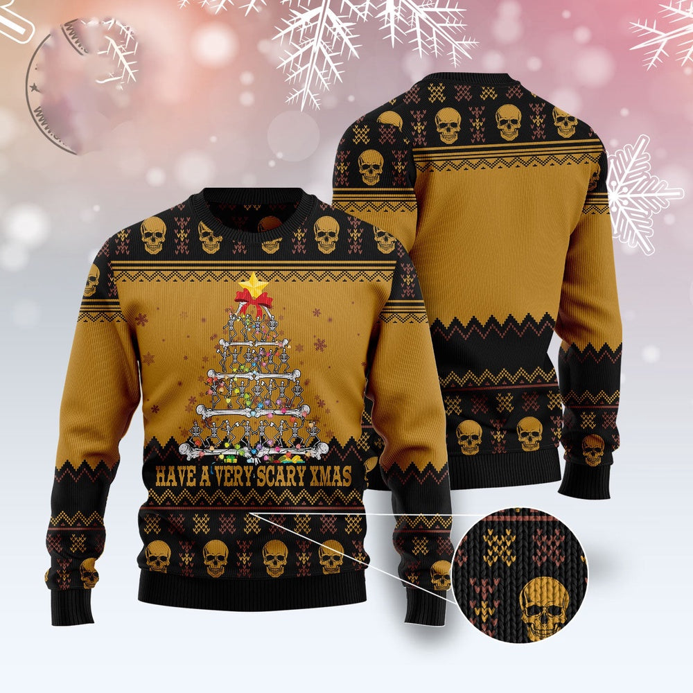 Skull Very Scary Xmas Ugly Christmas Sweater, Funny Xmas Sweater, Sweater Xmas