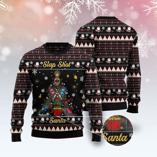 Slap Shot Santa Christmas Ugly Christmas Sweater, Funny Xmas Sweater, Sweater Xmas