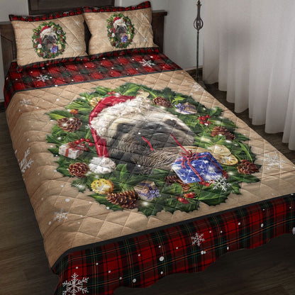 Sloth Quilt Set, Sloth Wearing Wreath Amas Hat Boxes Red Buffalo Plaid Quilt Blanket