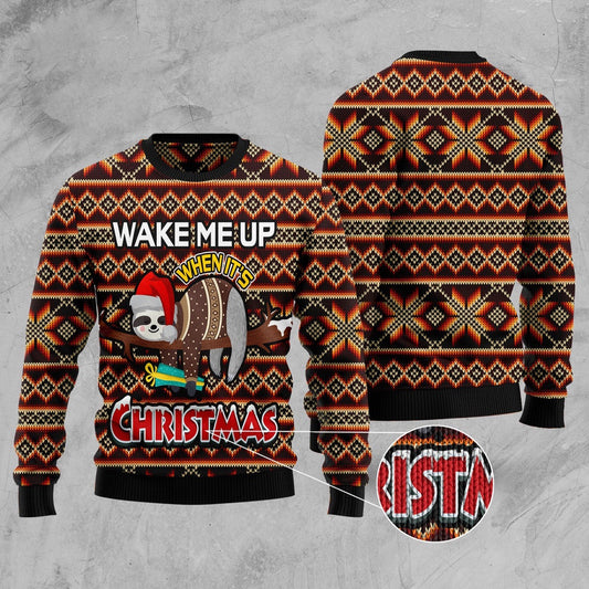 Sloth Wake Me Up When It'S Christmas Ugly Christmas Sweater, Funny Xmas Sweater, Sweater Xmas