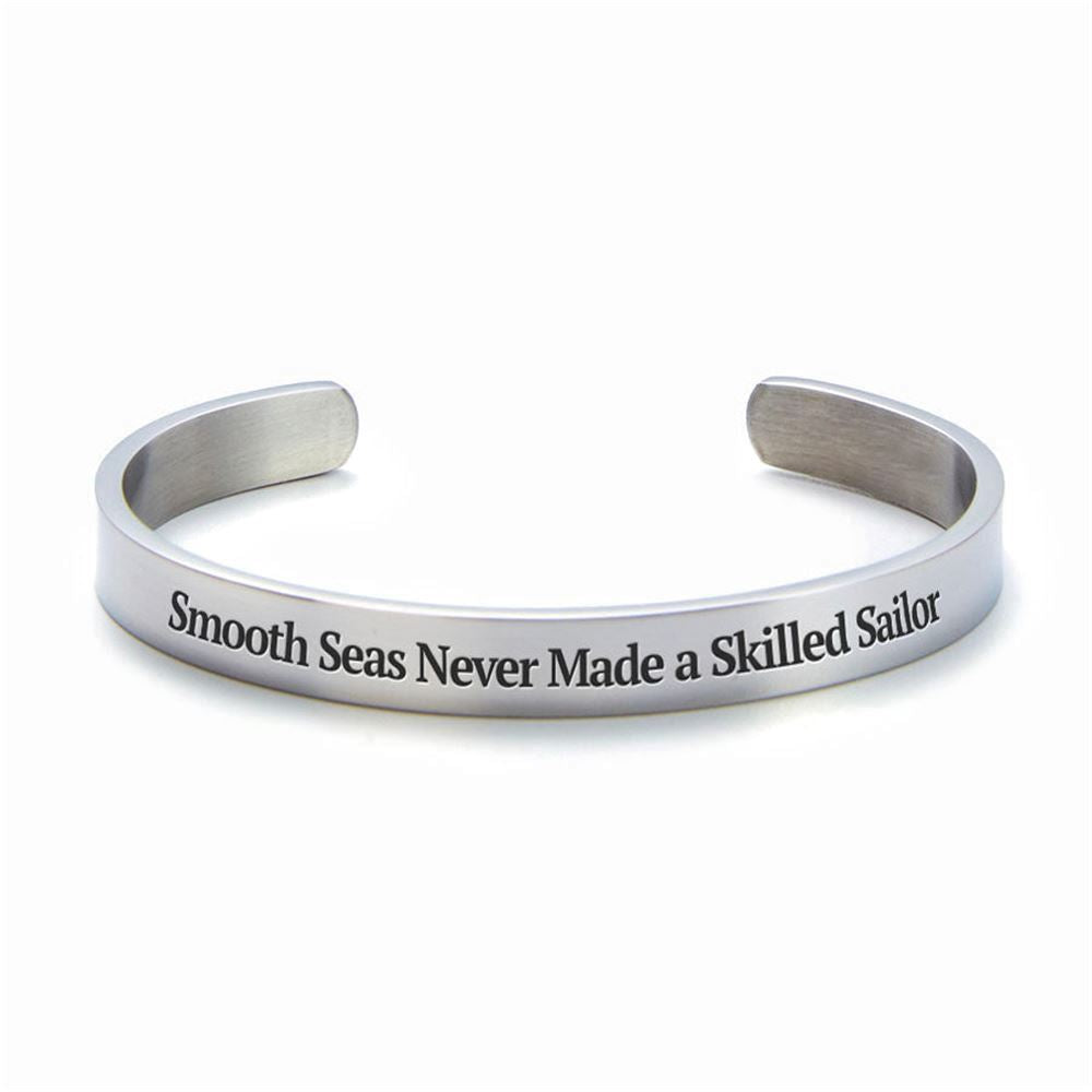 Smooth Seas Never Made A Skilled Sailor Personalized Cuff Bracelet, Christian Bracelet For Women, Bible Verse Bracelet, Christian Jewelry