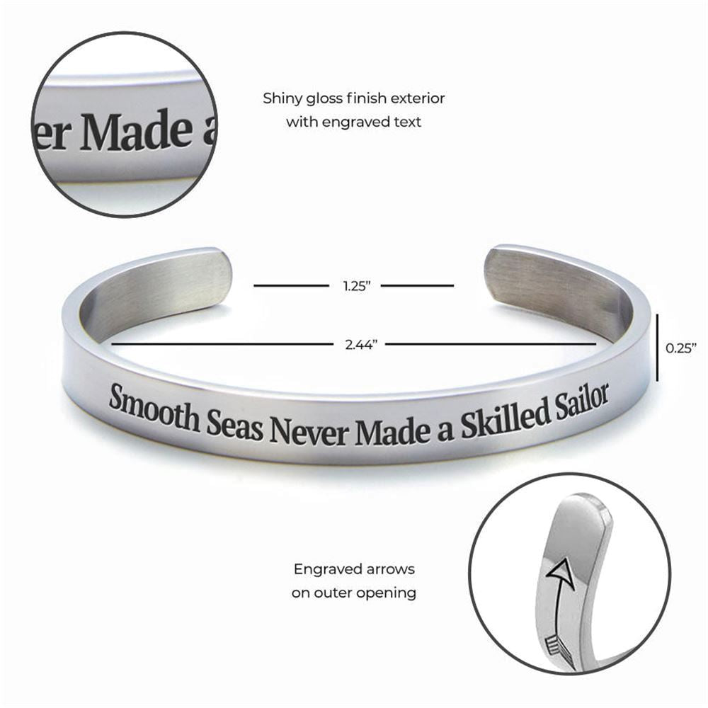 Smooth Seas Never Made A Skilled Sailor Personalized Cuff Bracelet, Christian Bracelet For Women, Bible Verse Bracelet, Christian Jewelry