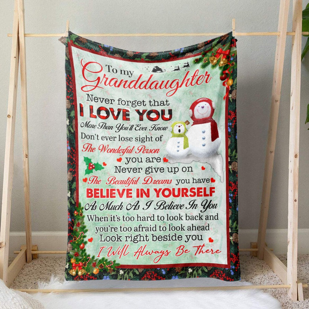 Snowman Christmas Blanket Gift For Granddaughter, I Will Always Be There Right Beside You Blanket, Christmas Blanket