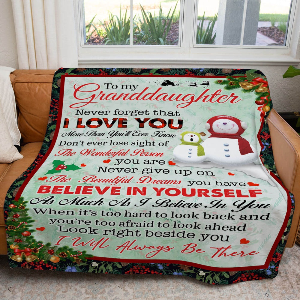 Snowman Christmas Blanket Gift For Granddaughter, I Will Always Be There Right Beside You Blanket, Christmas Blanket