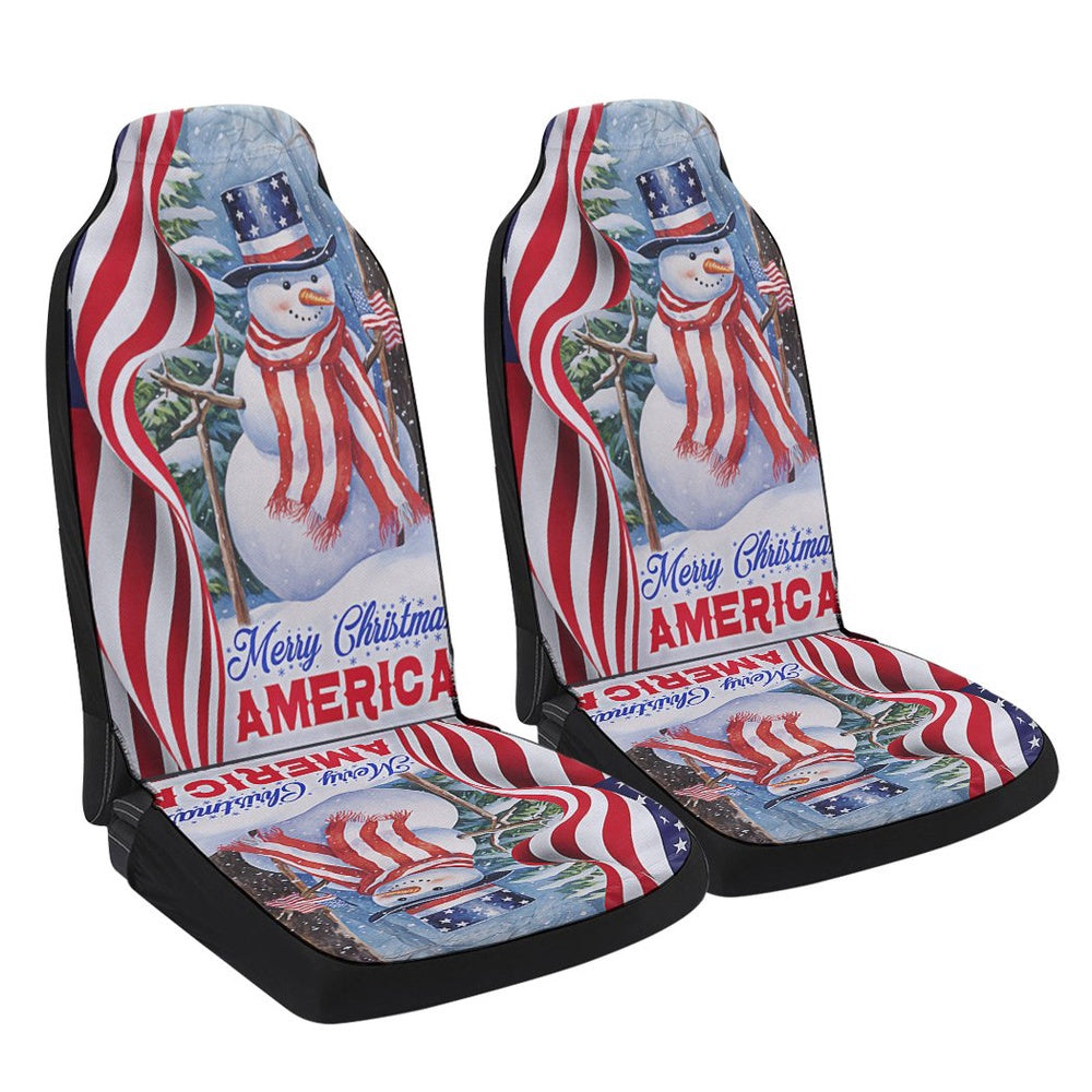 Snowman Merry Christmas American flag Cars Seat Cover, Christmas Car Seat Covers, Car Decor Gift