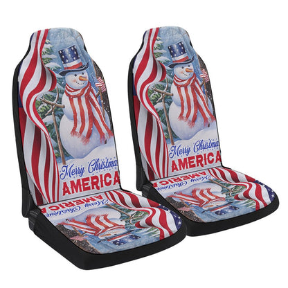 Snowman Merry Christmas American flag Cars Seat Cover, Christmas Car Seat Covers, Car Decor Gift