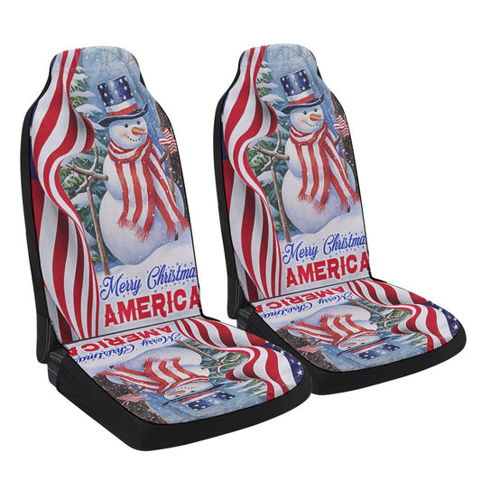 Snowman Merry Christmas American flag Cars Seat Cover, Christmas Car Seat Covers, Car Decor Gift