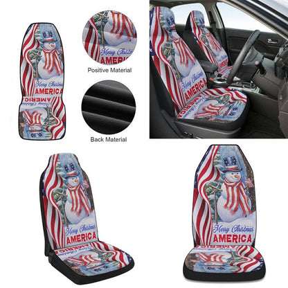 Snowman Merry Christmas American flag Cars Seat Cover, Christmas Car Seat Covers, Car Decor Gift