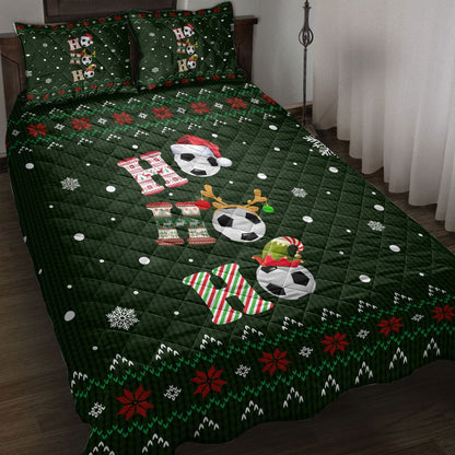 Soccer Quilt Set, Ho Ho Ho Soccer Santa Hatmas Snowflake Ugly Quilt Blanket