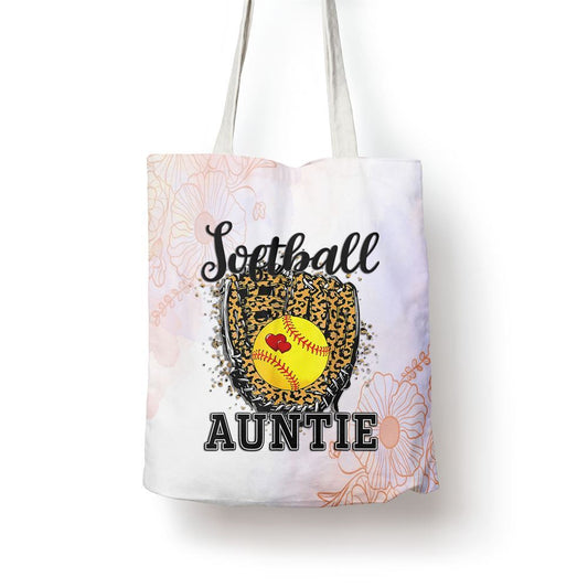 Softball Auntie Leopard Game Day Aunt Mother Tote Bag, Women Tote Bag, Canvas Tote Bag, Printed Tote Bag