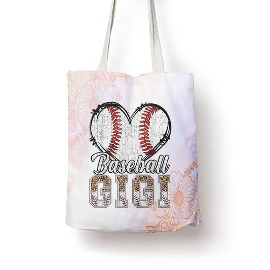 Softball Baseball Gigi Heart Leopard Print Mothers Day Tote Bag, Women Tote Bag, Canvas Tote Bag, Printed Tote Bag