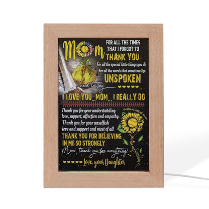 Softball Daughter To Mom, Thank You For Everything Frame Lamp, Mother's Day Night Light, Best Mom Ever, Gift For Mom