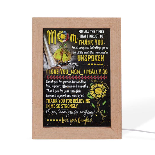 Softball Daughter To Mom, Thank You For Everything Frame Lamp, Mother's Day Night Light, Best Mom Ever, Gift For Mom