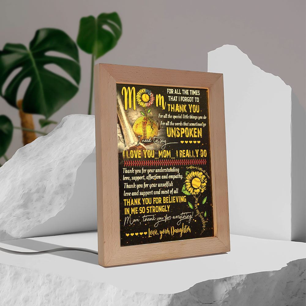 Softball Daughter To Mom, Thank You For Everything Frame Lamp, Mother's Day Night Light, Best Mom Ever, Gift For Mom