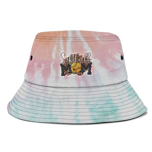 Softball Mom Leopard Funny Baseball Mom Bucket Hat, Mother's Day Bucker Hat, Tie Dye Bucket Hat, Women's Sun Hats