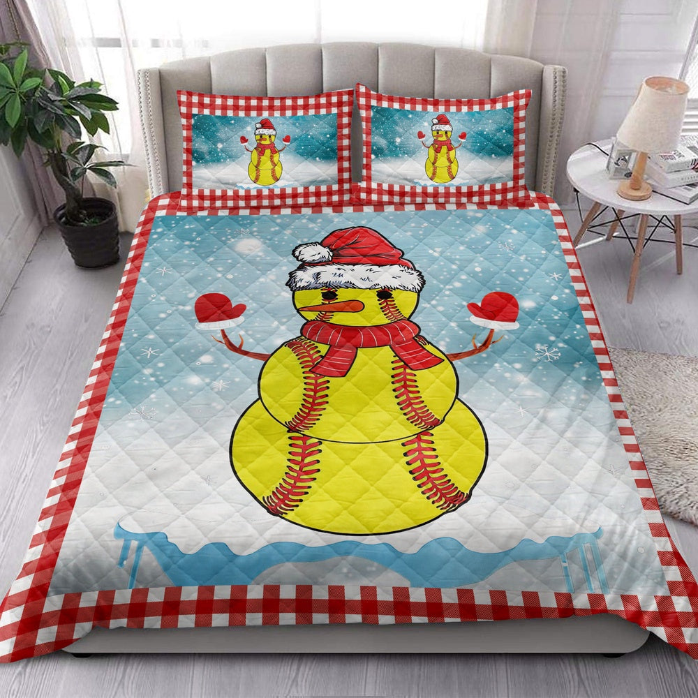 Softball Quilt Set, Funnymas Softball Balls Santa Snowman Quilt Blanket