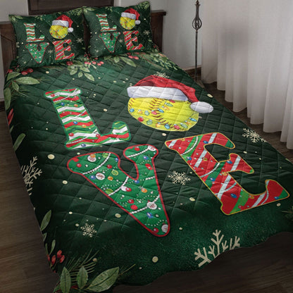 Softball Quilt Set, Love Softball Withmas Hat Holly Berry Snowflake Xmas Holiday Quilt Blanket