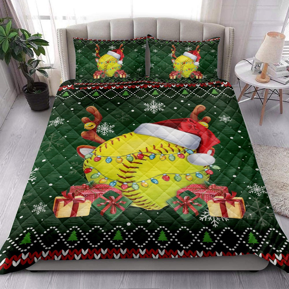 Softball Quilt Set, Softballmas Hat Snowflake Reindeer Horn Ugly Quilt Blanket