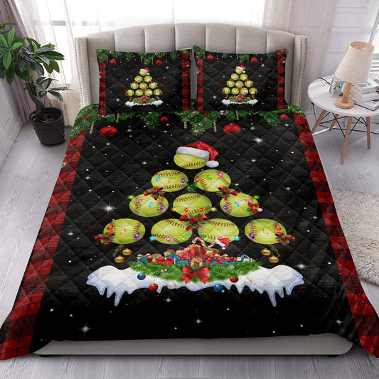 Softball Quilt Set, Softballmas Tree Snowflake Box Red Buffalo Plaids Quilt Blanket