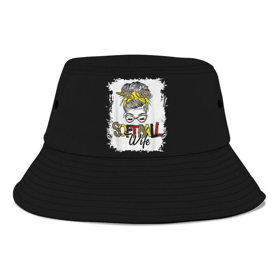 Softball Wife Life With Leopard Messy Bun Bucket Hat, Mother's Day Bucker Hat, Mother's Day Gift, Women's Sun Hats