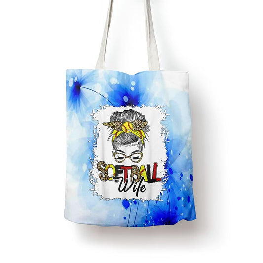 Softball Wife Life With Leopard Messy Bun Mothers Day Tote Bag, Women Tote Bag, Canvas Tote Bag, Printed Tote Bag